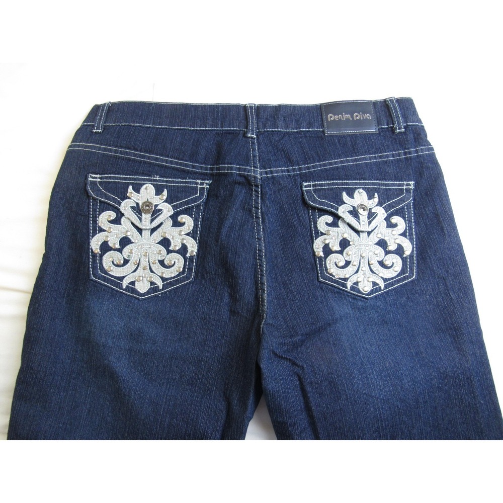 Denim Diva Jeans Fleur de Lis Flap Pockets Cropped Women's Size 20 - Picture 2 of 7